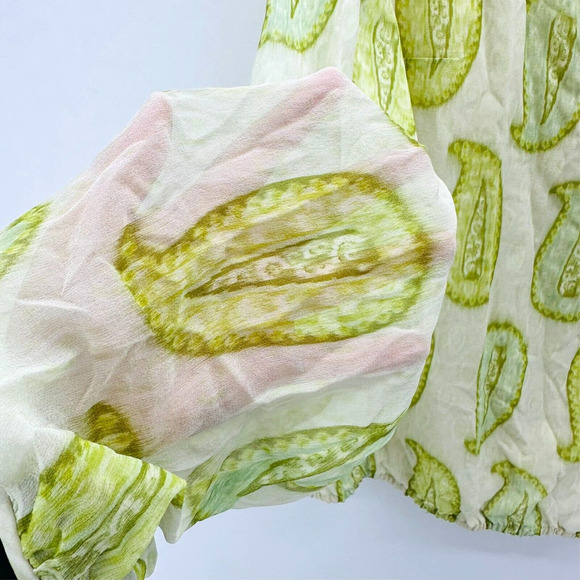 GIAMBATTISTA VALLI PARIS Blouse Silk Sheer Sz M It 44 Green Paisley Luxury Money - Picture 2 of 11